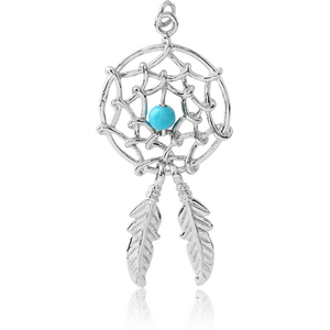 RHODIUM PLATED BRASS CHARM - DREAMCATCHER WITH TWO FEATHERS