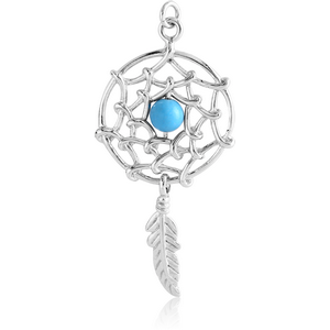 RHODIUM PLATED BRASS CHARM - DREAMCATCHER WITH FEATHER