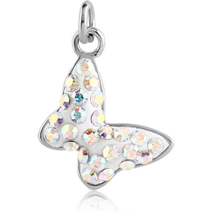 RHODIUM PLATED BRASS CRYSTALINE JEWELLED CHARM - BUTTERFLY