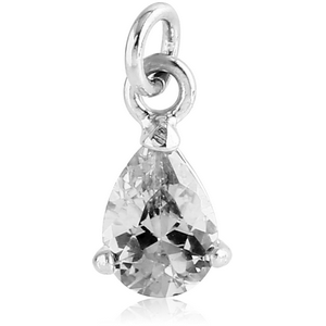 RHODIUM PLATED BRASS PRONG SET PEAR JEWELLED CHARM