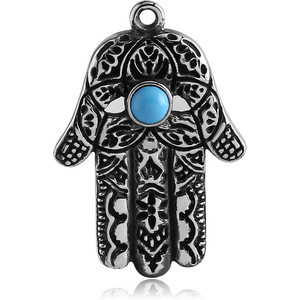 SURGICAL STEEL HAMSA CHARM WITH TURQUOISE STONE