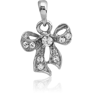 SILVER PLATED WHITE METAL BOW JEWELLED CHARM