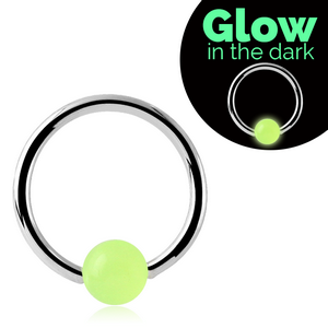 SURGICAL STEEL BALL CLOSURE RING WITH GLOW IN THE DARK BALL