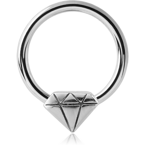 SURGICAL STEEL BALL CLOSURE RING WITH ATTACHMENT - DIAMOND