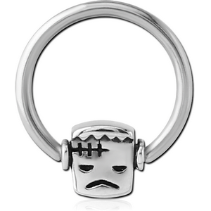 SURGICAL STEEL BALL CLOSURE RING WITH ATTACHMENT - FRANKENSTEIN