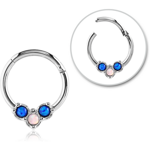 SURGICAL STEEL ROUND SYNTHETIC OPAL HINGED SEPTUM RING