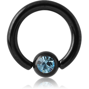 BLACK PVD COATED SURGICAL STEEL HIGH END CRYSTAL JEWELLED BALL CLOSURE RING