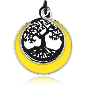 BLACK PVD COATED BRASS CHARM WITH GOLD PLATED PART - TREE OF LIFE AND SUN