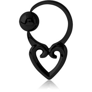 BLACK PVD COATED SURGICAL STEEL HEART SIDE BALL CLOSURE RING