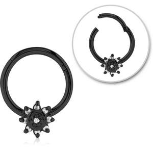 BLACK PVD COATED SURGICAL STEEL ROUND JEWELLED HINGED SEPTUM RING
