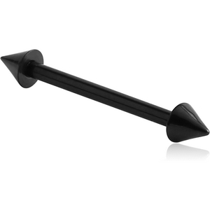 BLACK PVD COATED SURGICAL STEEL BARBELL WITH CONES