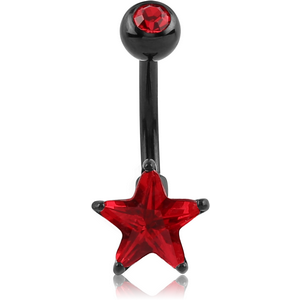 BLACK PVD COATED BRASS DOUBLE JEWELLED STAR NAVEL BANANA