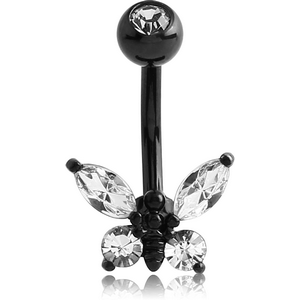 BLACK PVD COATED DOUBLE JEWELLED BUTTERFLY FASHION NAVEL BANANA
