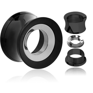 BLACK PVD COATED STAINLESS STEEL DOUBLE FLARED THREADED TUNNEL FOR REMOVABLE INSERT EMPTY PART