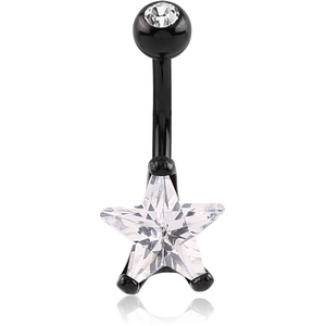 BLACK PVD COATED SURGICAL STEEL STAR 10MM CZ DOUBLE JEWLED NAVEL BANANA