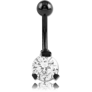 BLACK PVD COATED SURGICAL STEEL ROUND PRONG SET 8MM CZ JEWELLED NAVEL BANANA