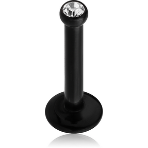 BLACK PVD COATED SURGICAL STEEL INTERNALLY THREADED LABRET WITH JEWELLED DISC