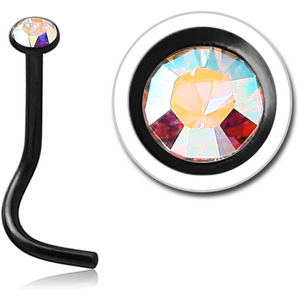 BLACK PVD COATED SURGICAL STEEL OPTIMA CRYSTAL JEWELLED CURVED NOSE STUD
