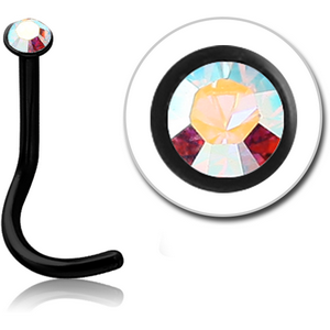 BLACK PVD COATED SURGICAL STEEL OPTIMA CRYSTAL JEWELLED NOSE STUD WITH GLUED STONE