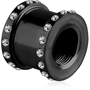 BLACK PVD COATED STAINLESS STEEL JEWELLED THREADED TUNNEL
