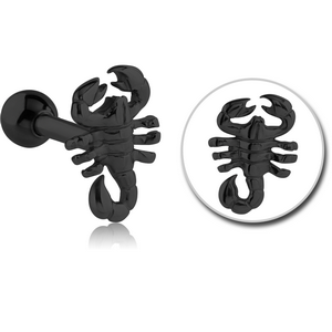 BLACK PVD COATED SURGICAL STEEL TRAGUS MICRO BARBELL - SCORPION