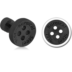 BLACK PVD COATED SURGICAL STEEL TRAGUS BARBELL - BUTTON