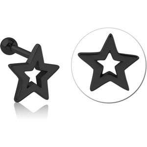 BLACK PVD COATED SURGICAL STEEL TRAGUS MICRO BARBELL - STAR