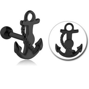 BLACK PVD COATED SURGICAL STEEL ANCHOR TRAGUS MICRO BARBELL - ANCHOR