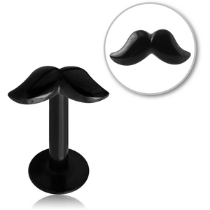 BLACK PVD COATED SURGICAL STEEL MICRO LABRET WITH ATTACHMENT - MUSTACHE