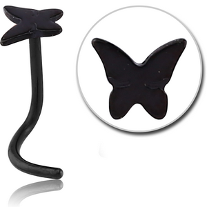 BLACK PVD COATED SURGICAL STEEL BUTTERFLY CURVED NOSE STUD