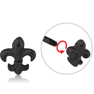 BLACK PVD COATED SURGICAL STEEL ATTACHMENT FOR 1.6 MM THREADED PIN - FLEUR DE LIS