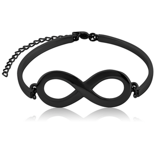 BLACK PVD COATED SURGICAL STEEL BANGLE WITH FLOATING ATTACHMENT - INFINITY