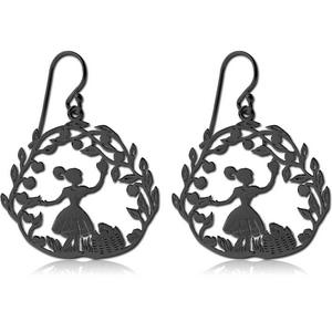 BLACK PVD COATED SURGICAL STEEL EARRINGS - PICKING APPLES