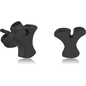 BLACK PVD COATED SURGICAL STEEL EAR STUDS PAIR - Y