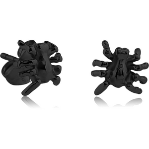 BLACK PVD COATED SURGICAL STEEL EAR STUDS PAIR - SPIDER
