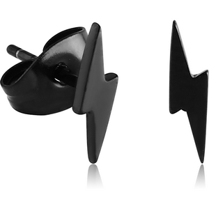 BLACK PVD COATED SURGICAL STEEL EAR STUDS PAIR - LIGHTNING