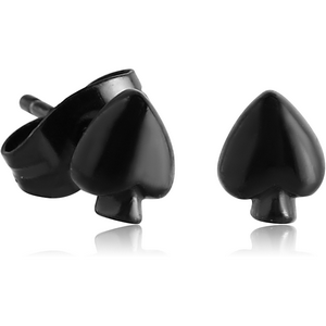 BLACK PVD COATED SURGICAL STEEL EAR STUDS PAIR - SPADE