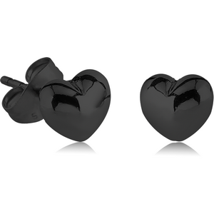 BLACK PVD COATED SURGICAL STEEL EAR STUDS PAIR - HEART