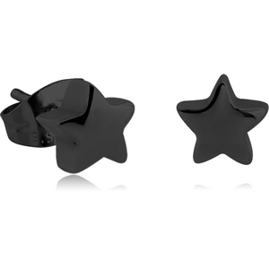 BLACK PVD COATED SURGICAL STEEL EAR STUDS PAIR - STAR