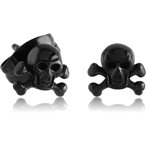 BLACK PVD COATED SURGICAL STEEL EAR STUDS PAIR - DANGER