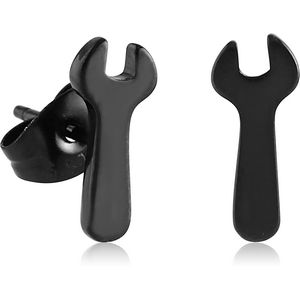 BLACK PVD COATED SURGICAL STEEL EAR STUDS PAIR - WRENCH