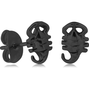 BLACK PVD COATED SURGICAL STEEL EAR STUDS PAIR - SCORPION