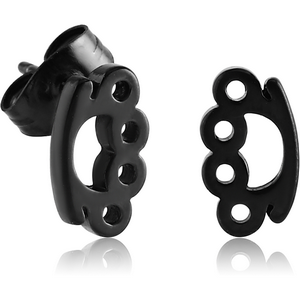 BLACK PVD COATED SURGICAL STEEL EAR STUDS PAIR - KNUCKLE - DUSTER