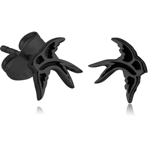 BLACK PVD COATED SURGICAL STEEL EAR STUDS PAIR - BIRD