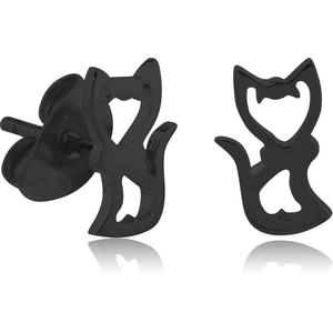 BLACK PVD COATED SURGICAL STEEL EAR STUDS PAIR - KITTY