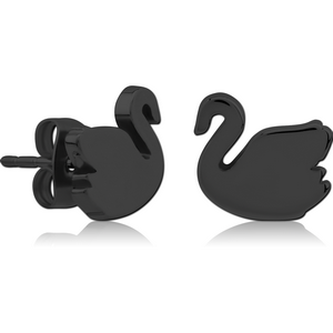 BLACK PVD COATED SURGICAL SURGICAL STEEL EAR STUDS PAIR - SWAN
