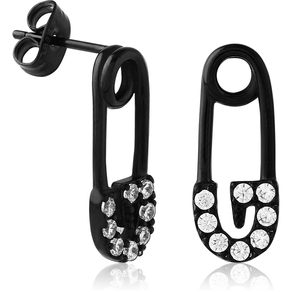 BLACK PVD COATED SURGICAL STEEL JEWELLED EAR STUDS PAIR
