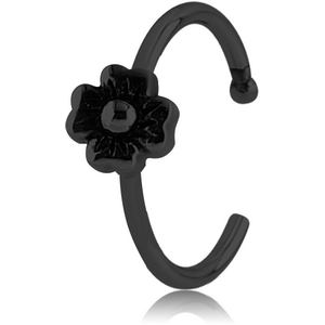 BLACK PVD COATED SURGICAL STEEL OPEN NOSE RING - FLOWER