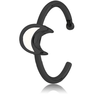 BLACK PVD COATED SURGICAL STEEL OPEN NOSE RING WITH ENAMEL - CRESCENT