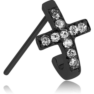 BLACK PVD COATED SURGICAL STEEL STRAIGHT JEWELLED WRAP AROUND NOSE STUD